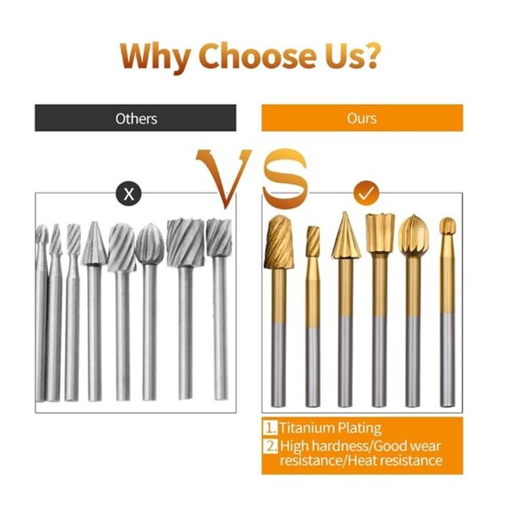 Rotary Burr Set 20Pcs Carving Engraving Bits Titanium Plating For Dremel Tool - Picture 4 of 5